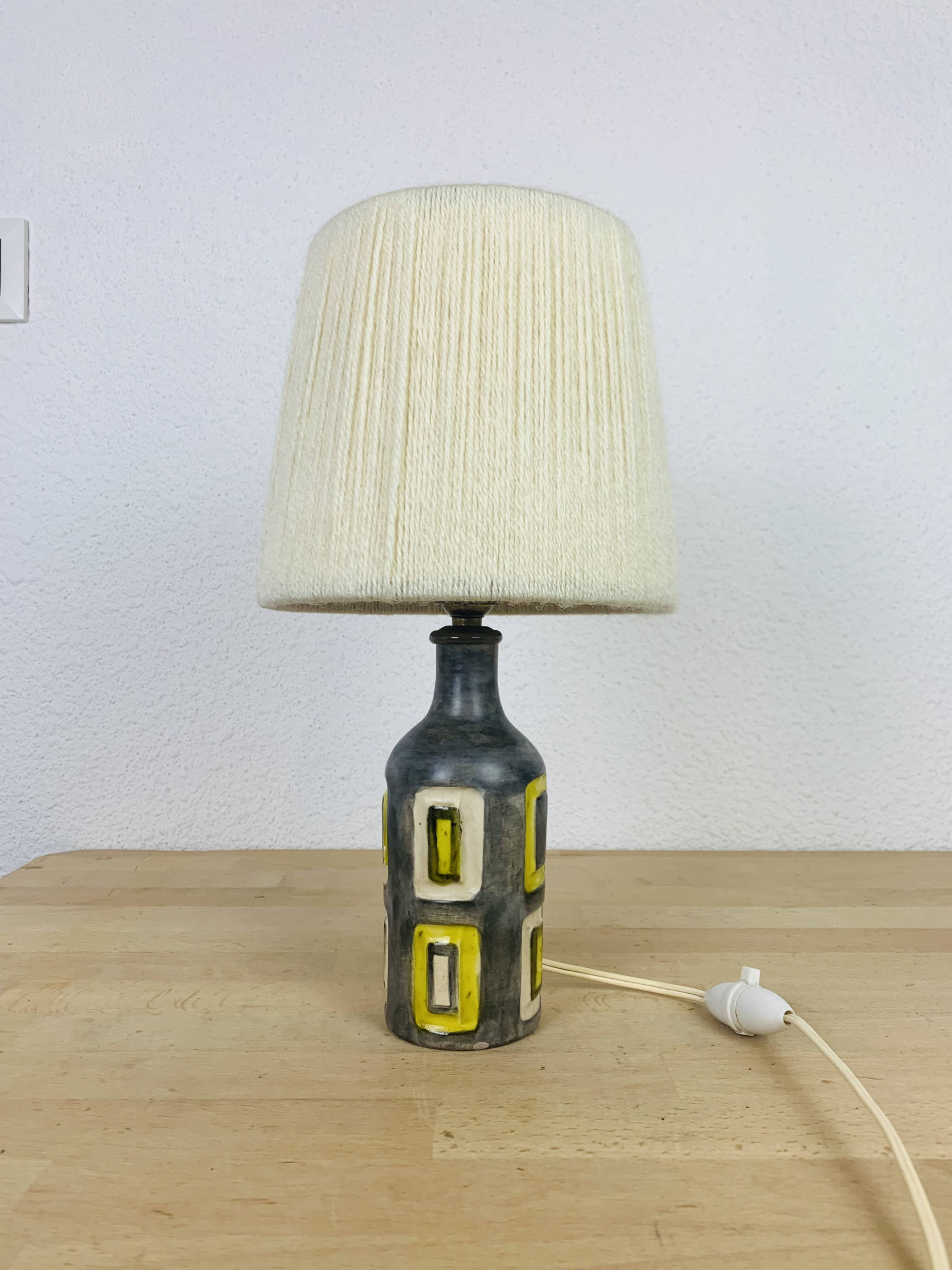 50s ceramic lamp, wool lampshade