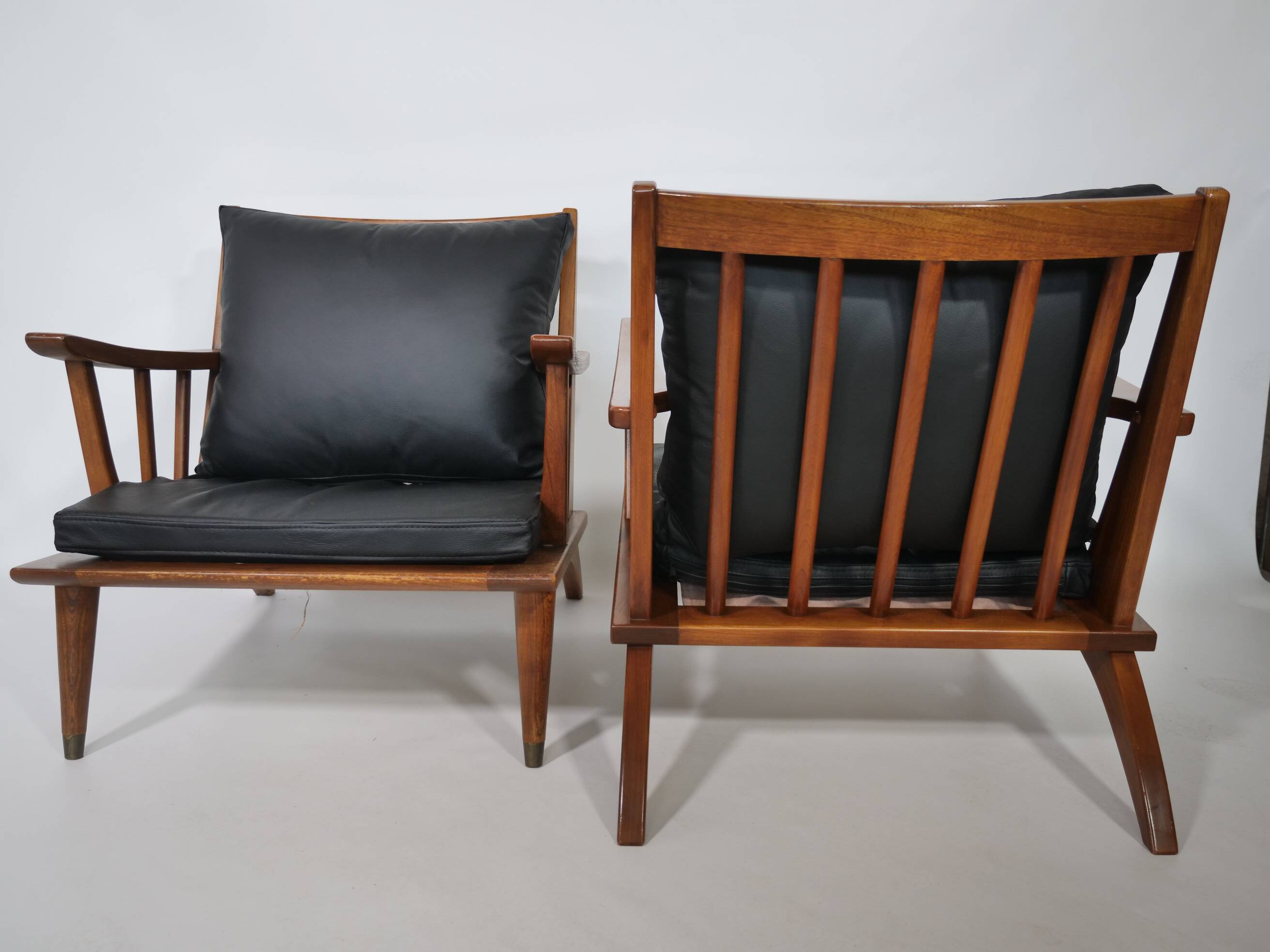 Leather Lounge Armchair Set – Teak, 1960s Mid-Century Vintage