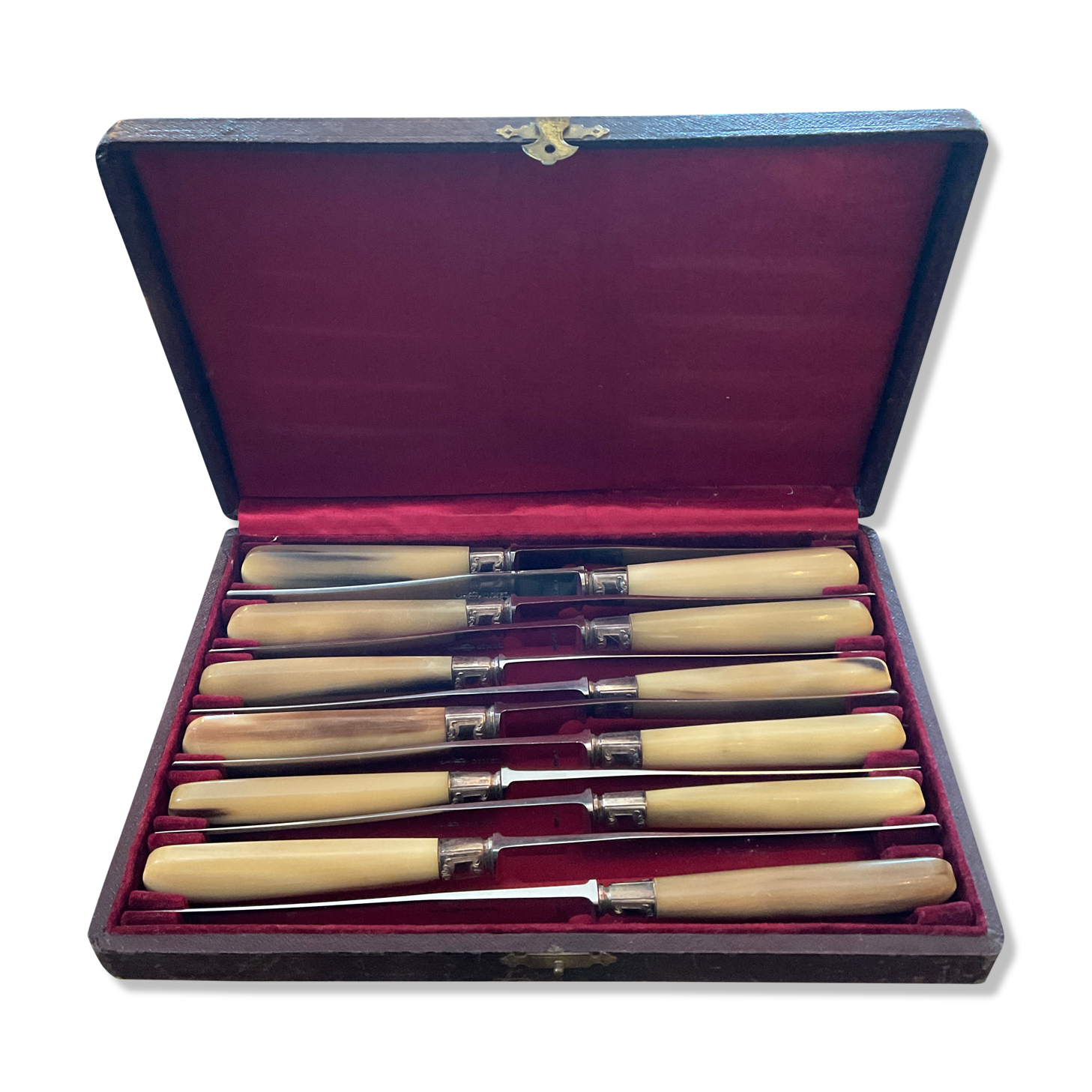 12 table knives. Horn handle