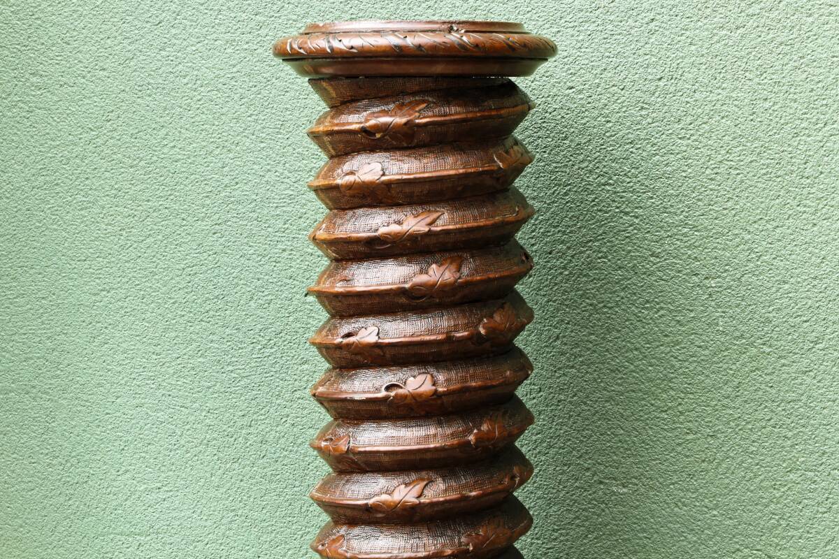Column, carved walnut press screw, 19th century