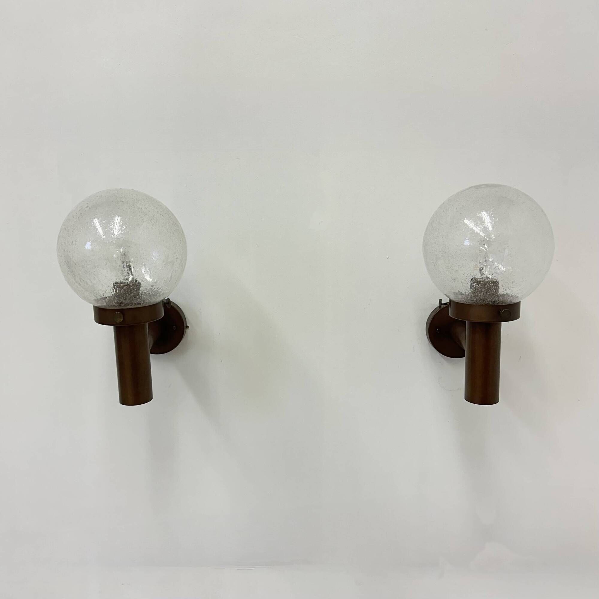 Set of 2 globe glass wall lamps sconces by Lisa Pape Sweden , 1970s