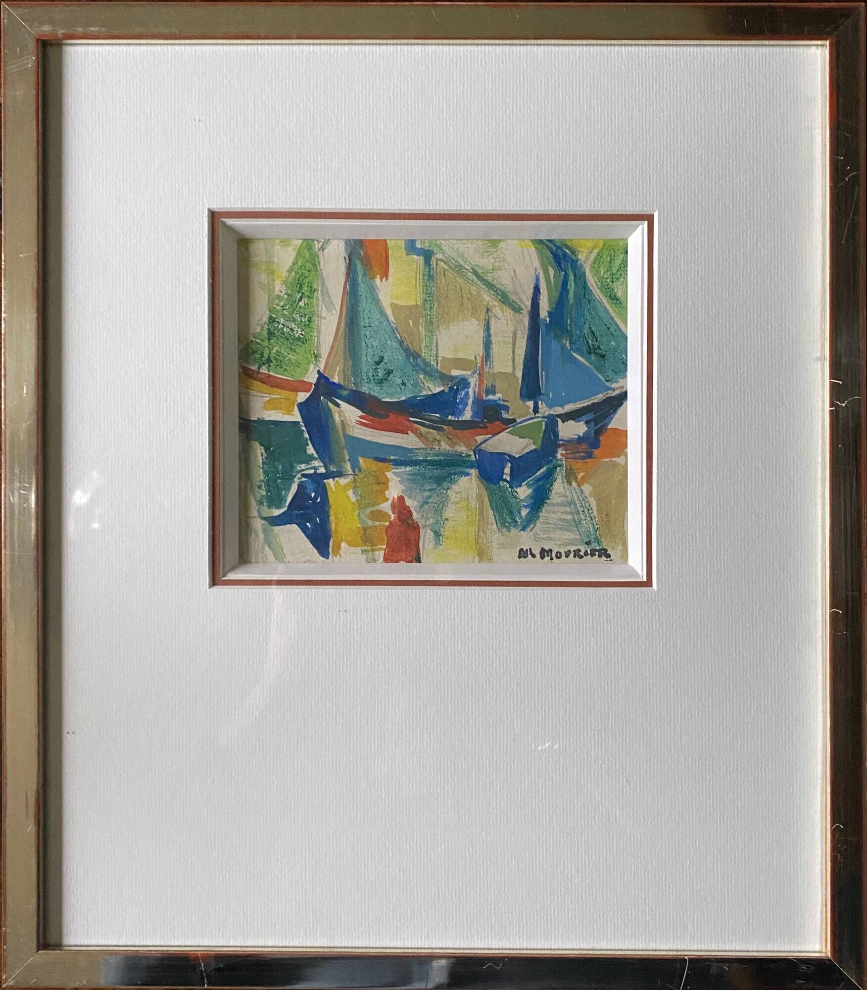 Watercolor Painting MOURIER Marguerite (1910-1987) "the sailboats" + frame