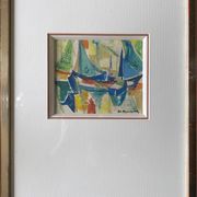 Watercolor Painting MOURIER Marguerite (1910-1987) "the sailboats" + frame