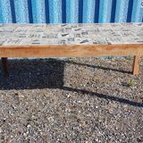 Teak dining table with illustrated top