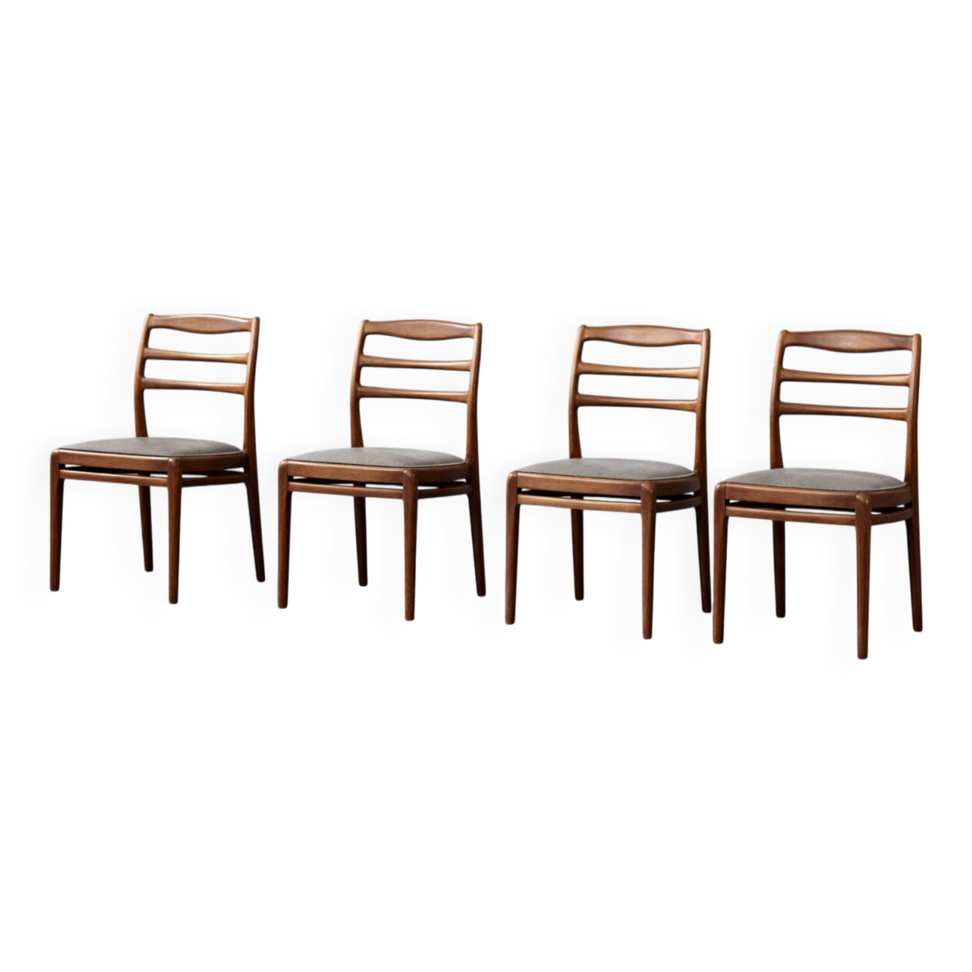 Vintage Mid-Century Danish Modern Elegant Teak & Grey Fabric Chairs, 1960s