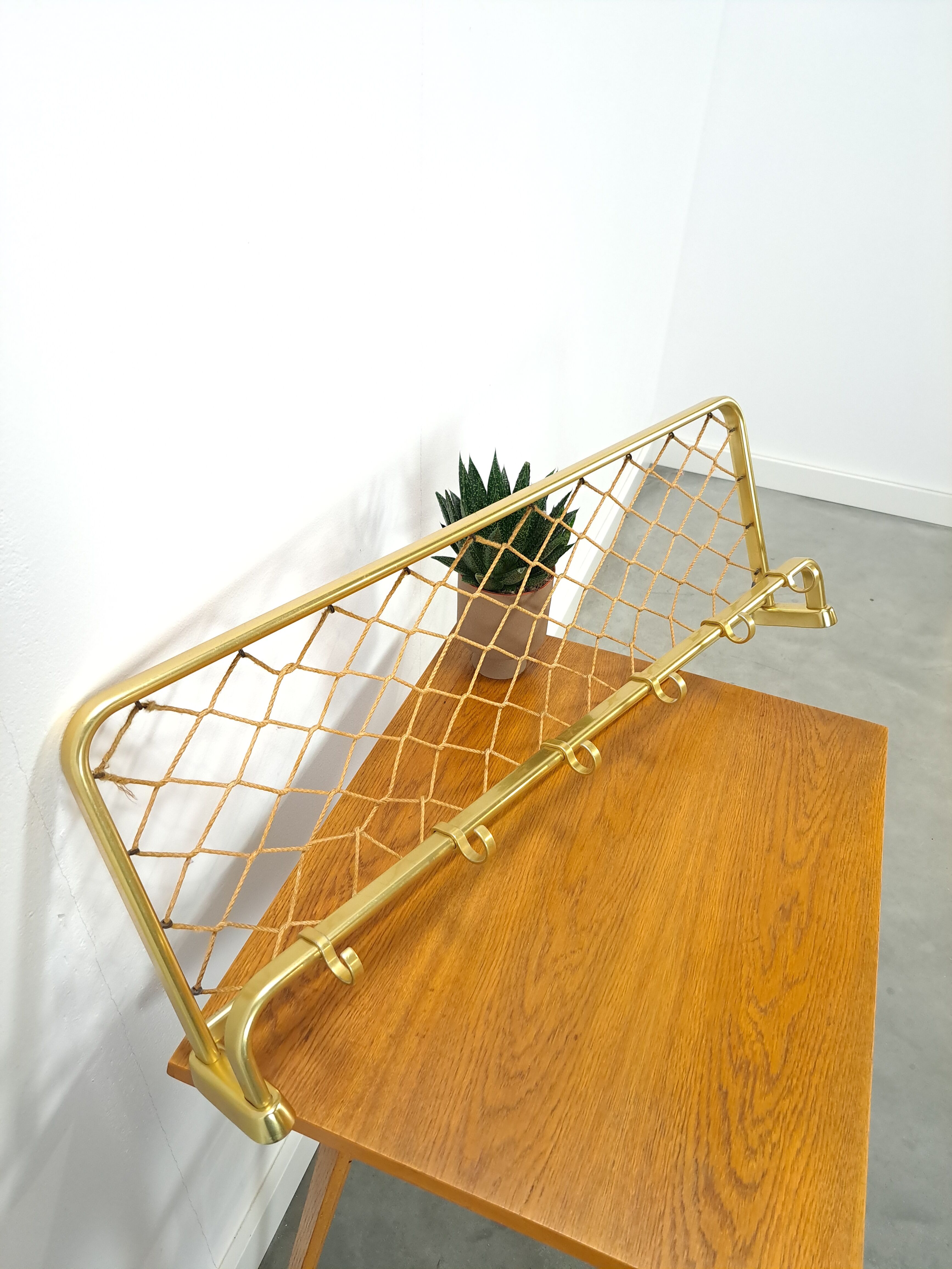 Gold wide wall coat rack with rope vintage