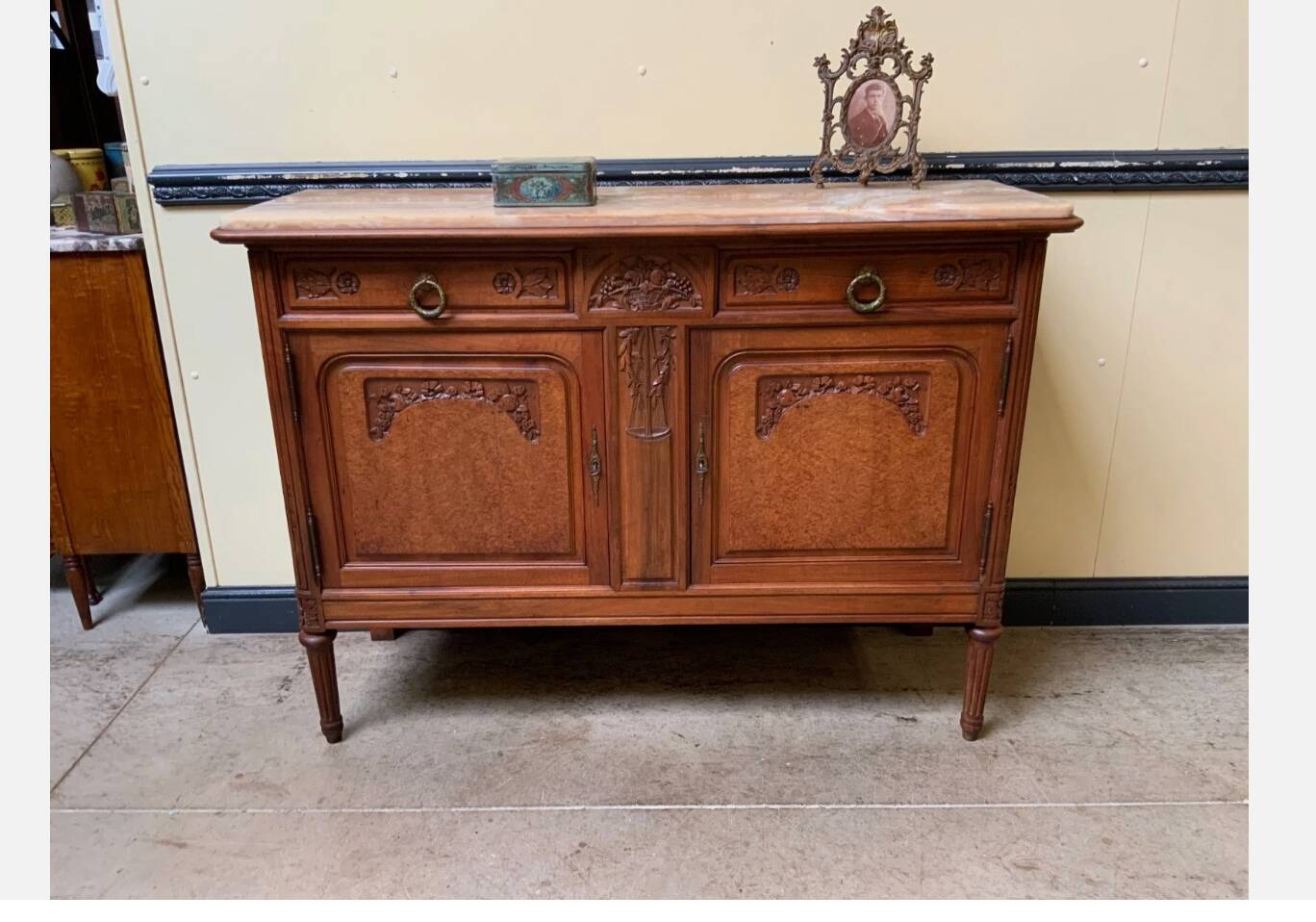 Antique Art Nouveau walnut sideboard, chest of drawers,