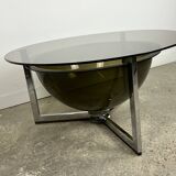 Table basse Space Age en aluminium et verre fumé, 1970