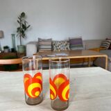 Verres à eau seventies orange et jaune