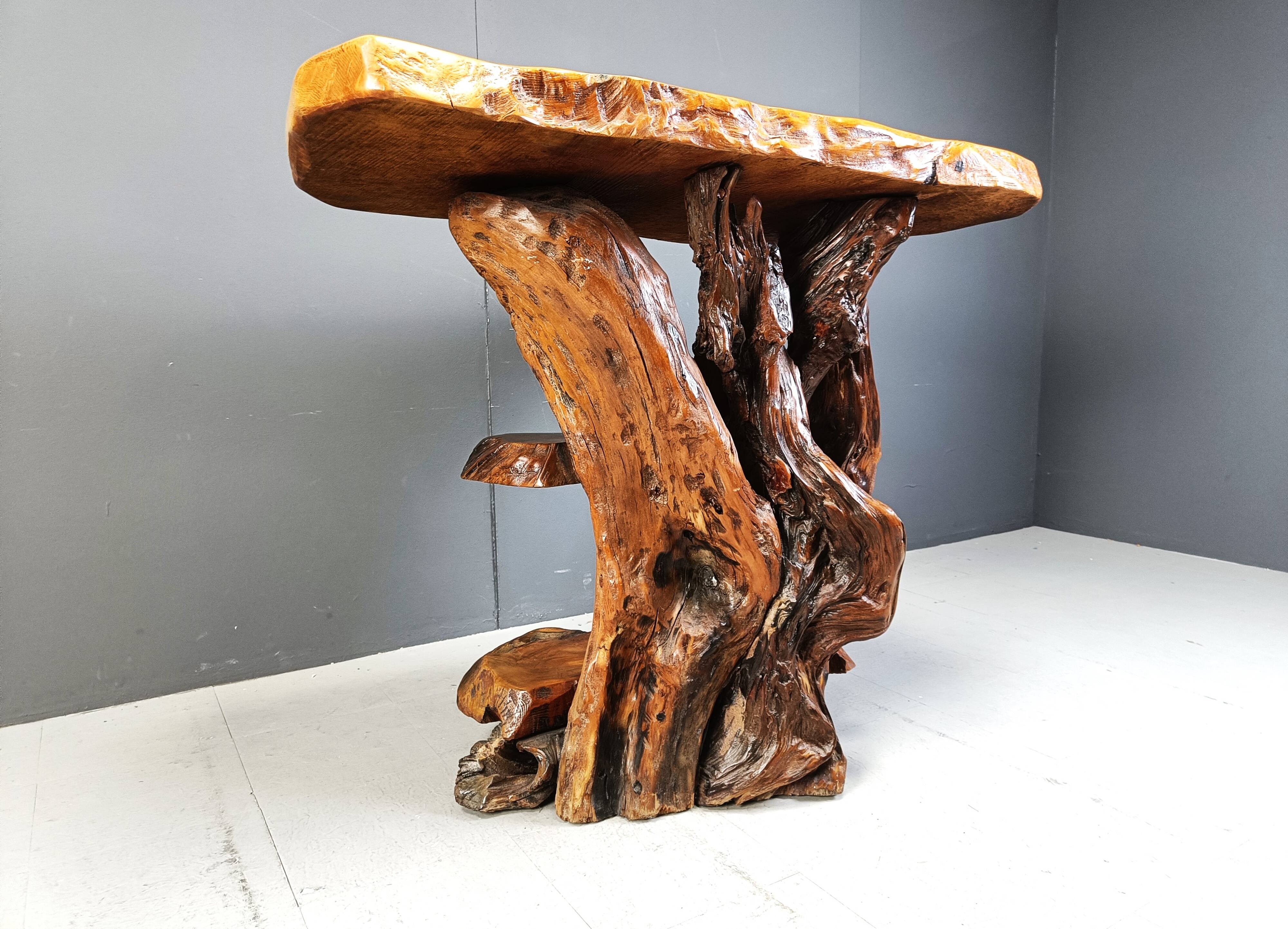 Travail Populaire Burl Root Wood Console, Italy, 1960s