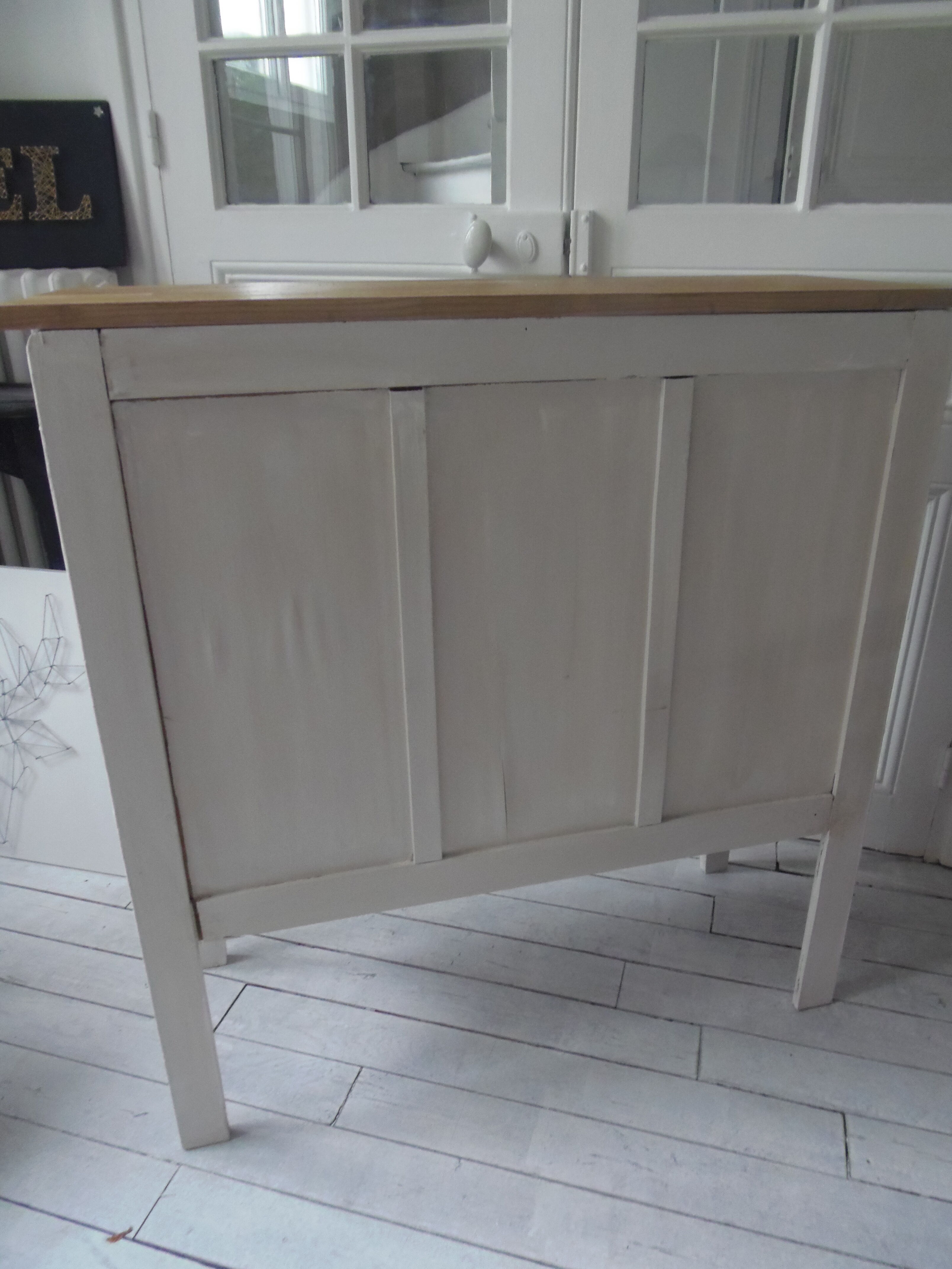 Pearl gray patina vintage oak top buffet