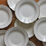 10 vintage Digoin Sarreguemines ivory earthenware soup plates with gold edging