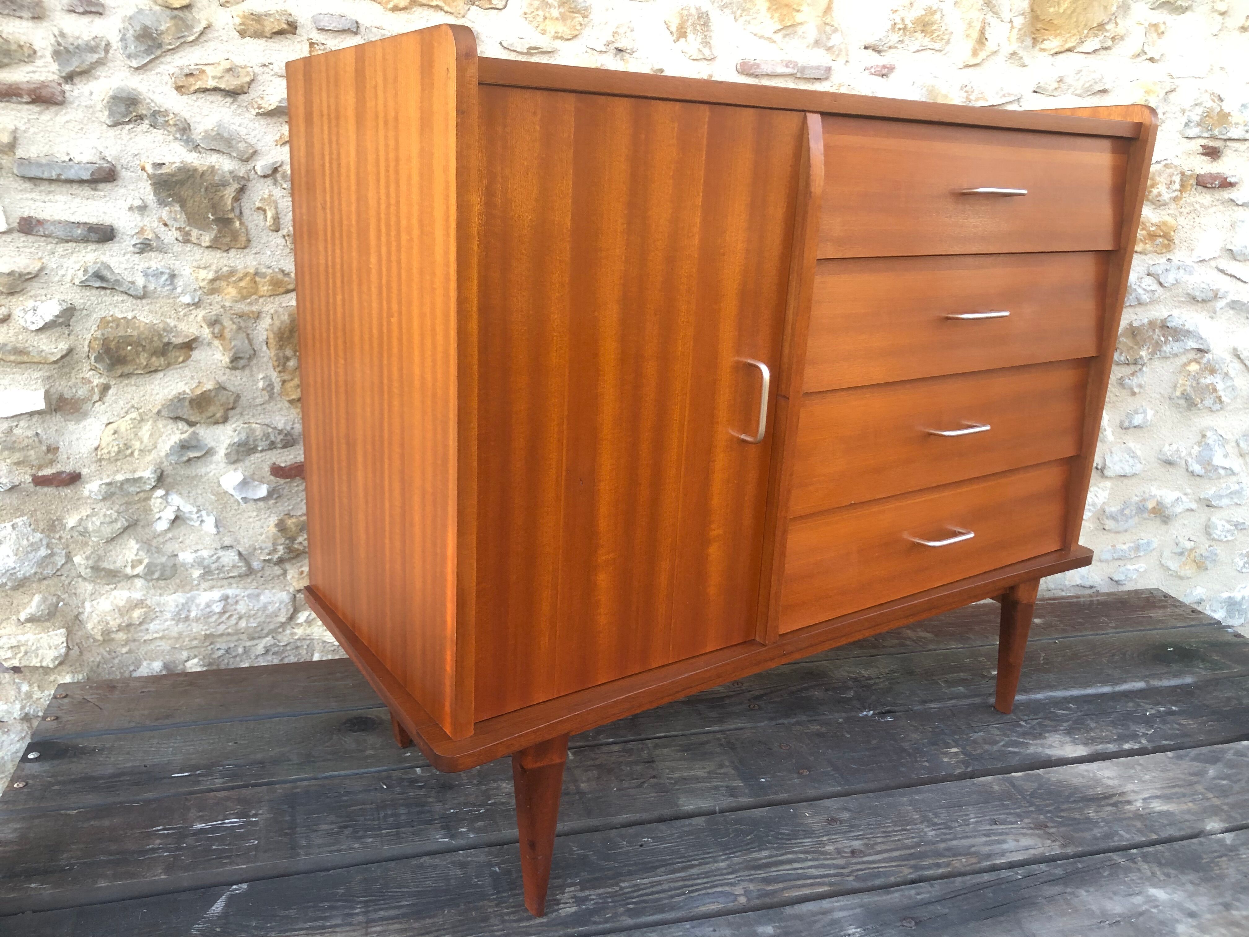 Scandinavian chest of drawers with 4 drawers and storage, circa 60's