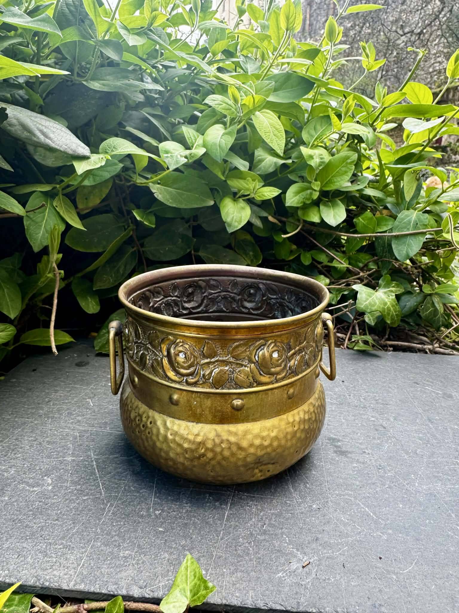 Brass Art Nouveau cache pot
