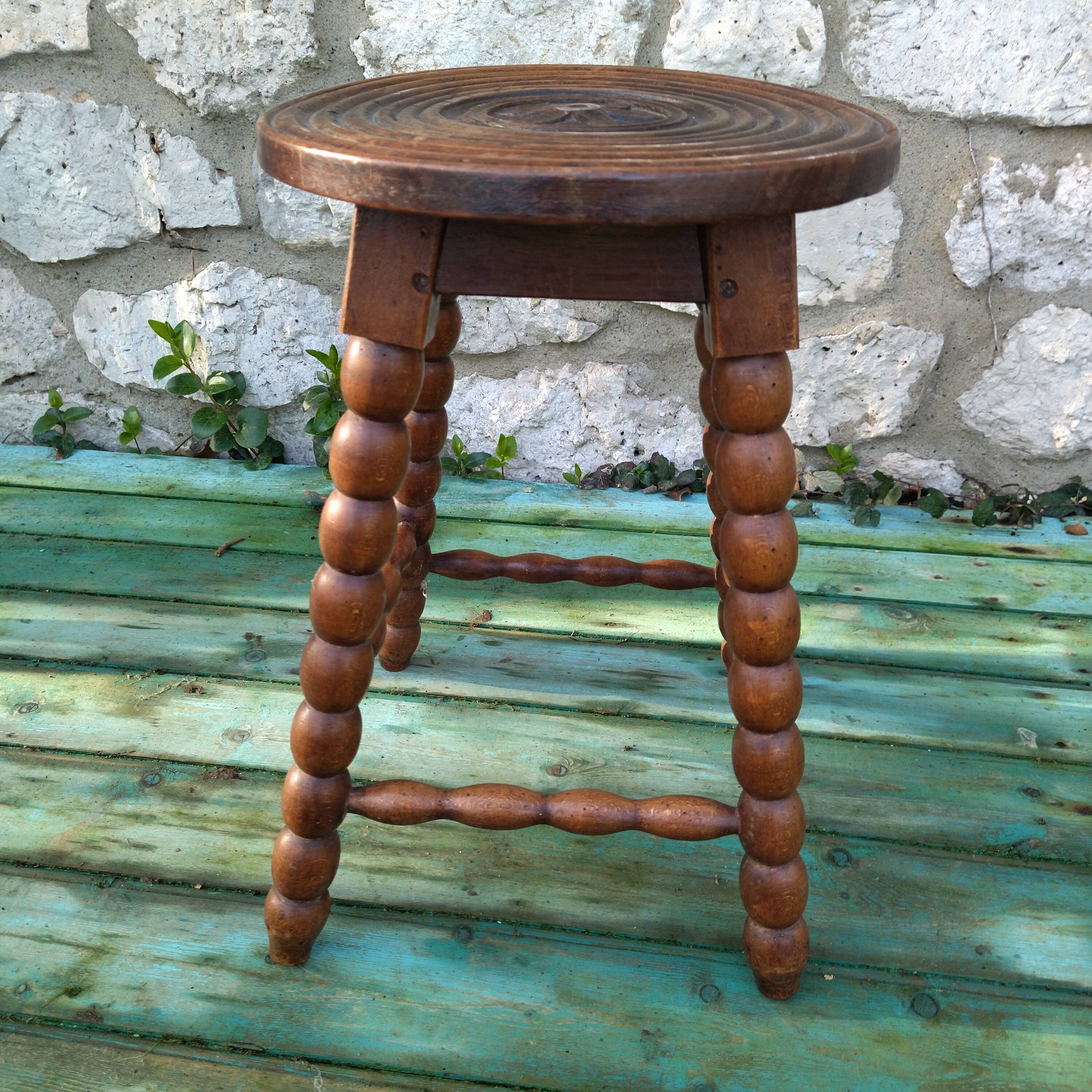 Stool wood carved folk art