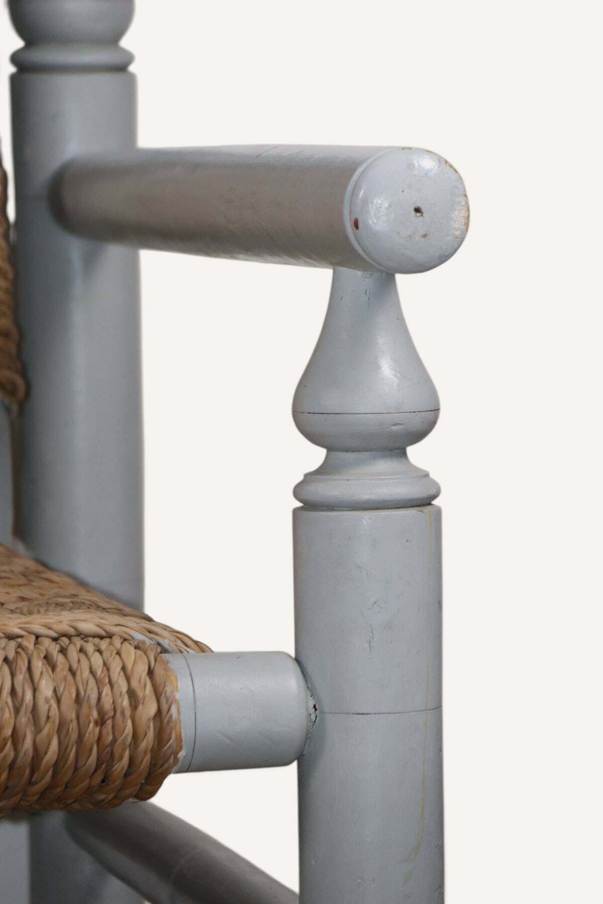 Vintage bench in braided rope and painted wood, 1950s-60s.
