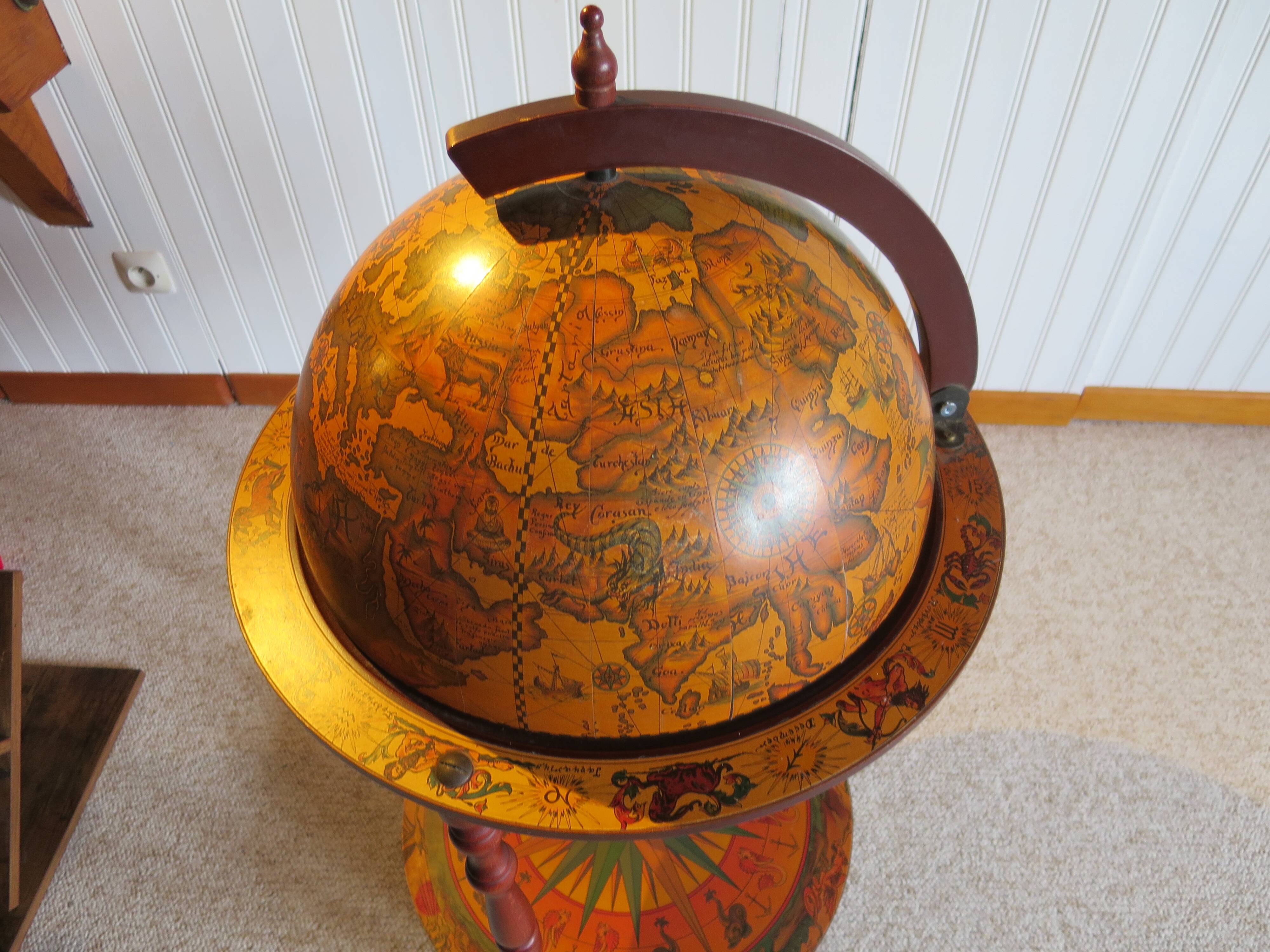 Vintage globe bar cabinet, colonial style, Italy, 1970s