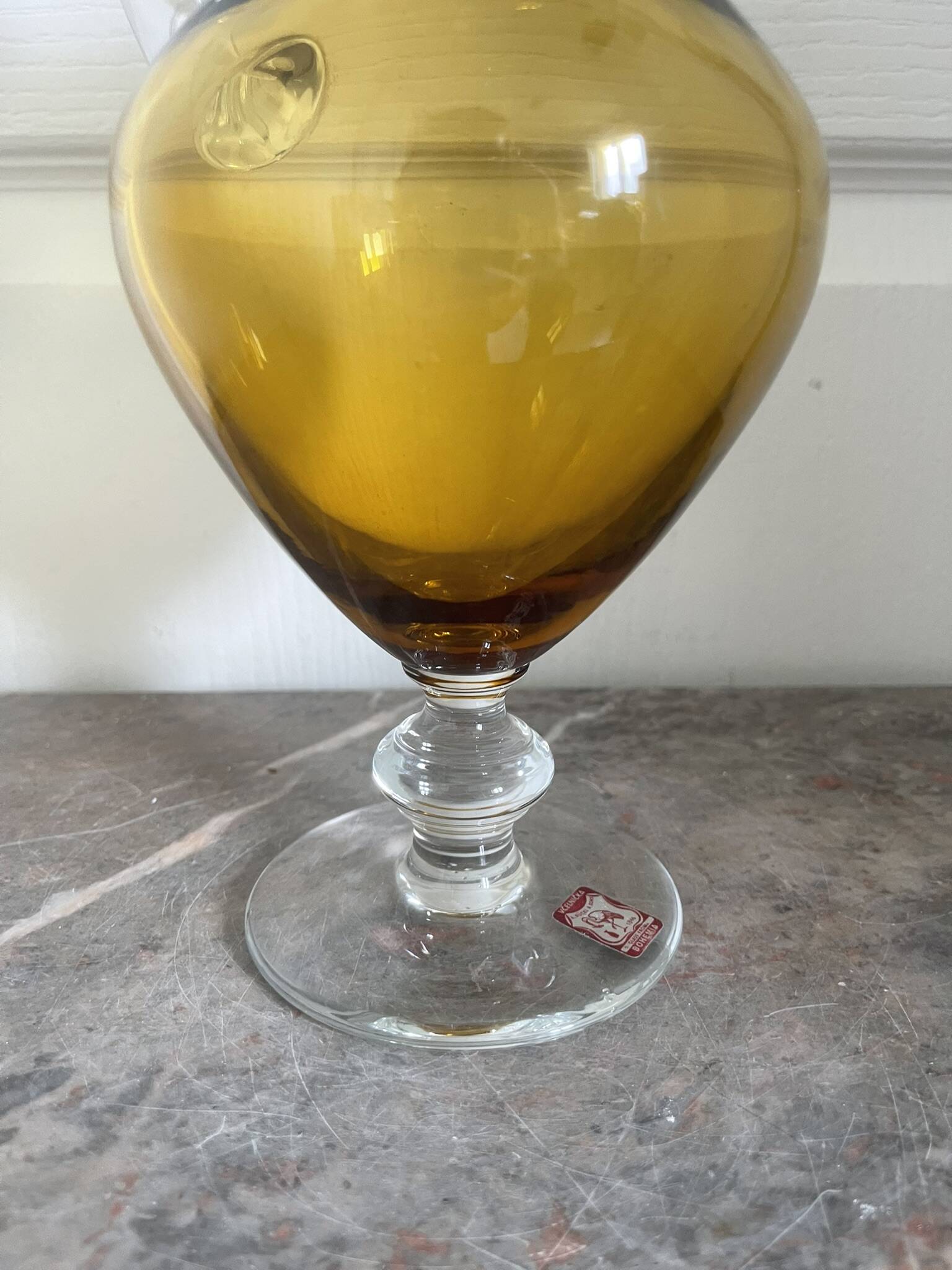 Vintage Bohemian Crystal Pitcher Jug Vcelnicka Orange Smoke