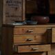 Mid-20th century Art Deco chest of drawers in pine with metal handles, 1940s.