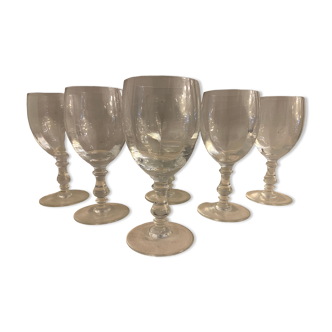 6 blown and engraved foot glasses, in La Rochère crystal