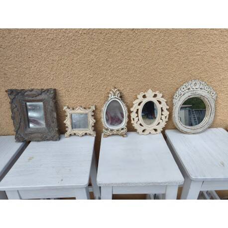 Set of 5 cerused wood mirrors