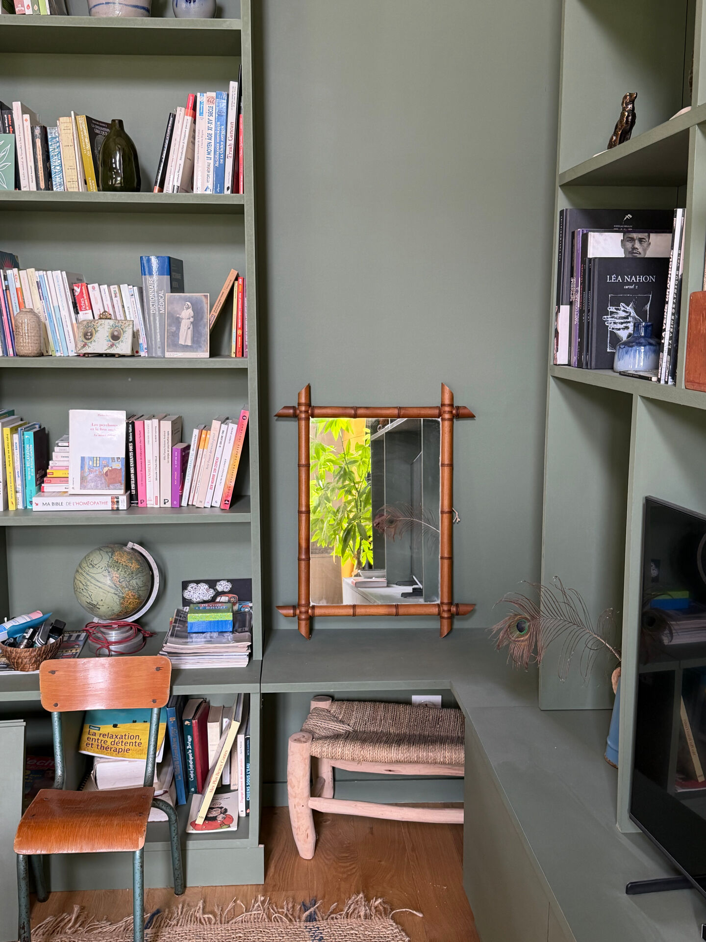 Large vintage bamboo mirror