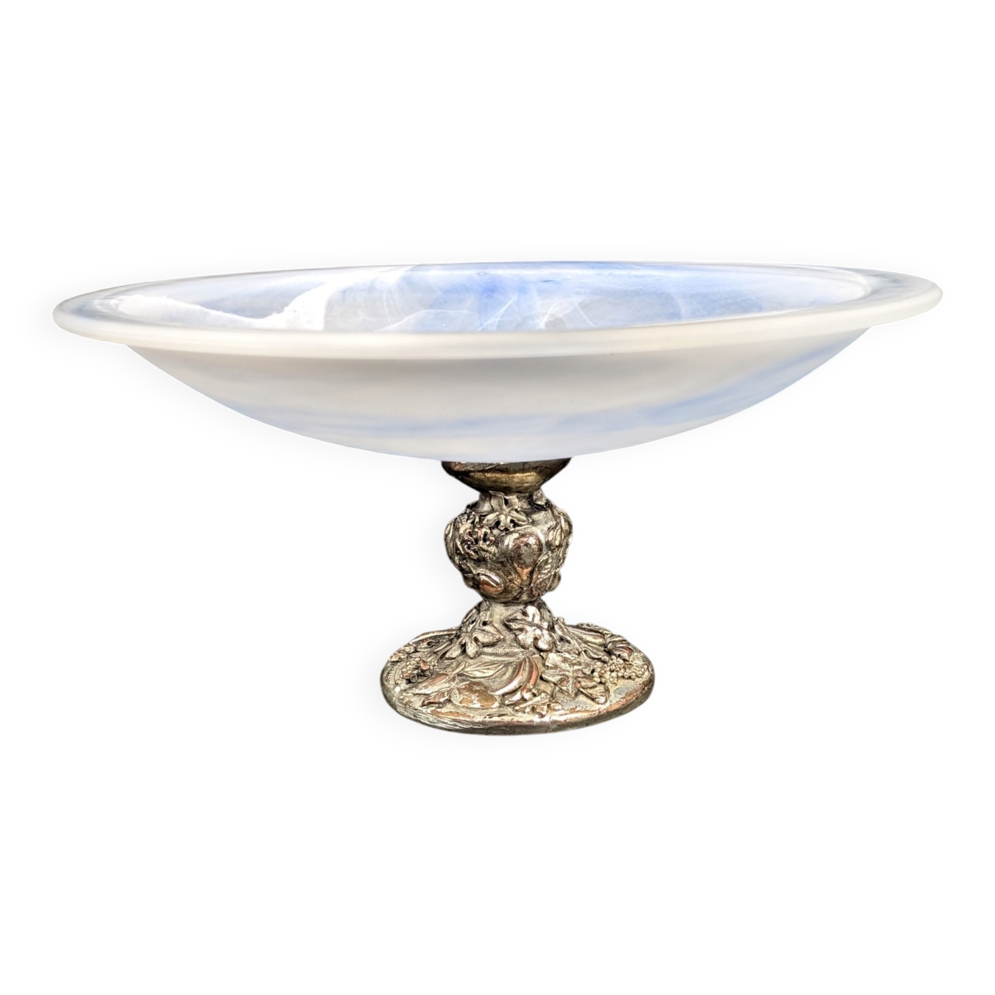 Coupelle centre de table verre opalin bleu