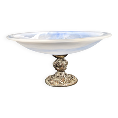 Coupelle centre de table verre opalin bleu