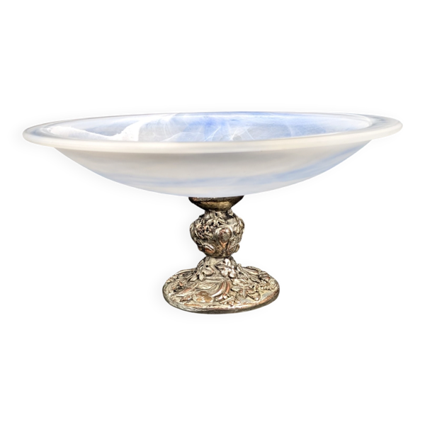 Coupelle centre de table verre opalin bleu