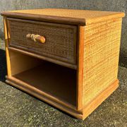 Maugrion bedside table for Roche Bobois, wood and rattan, 1980s