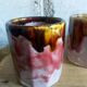 Six old yoghurt pots in enamelled porcelain