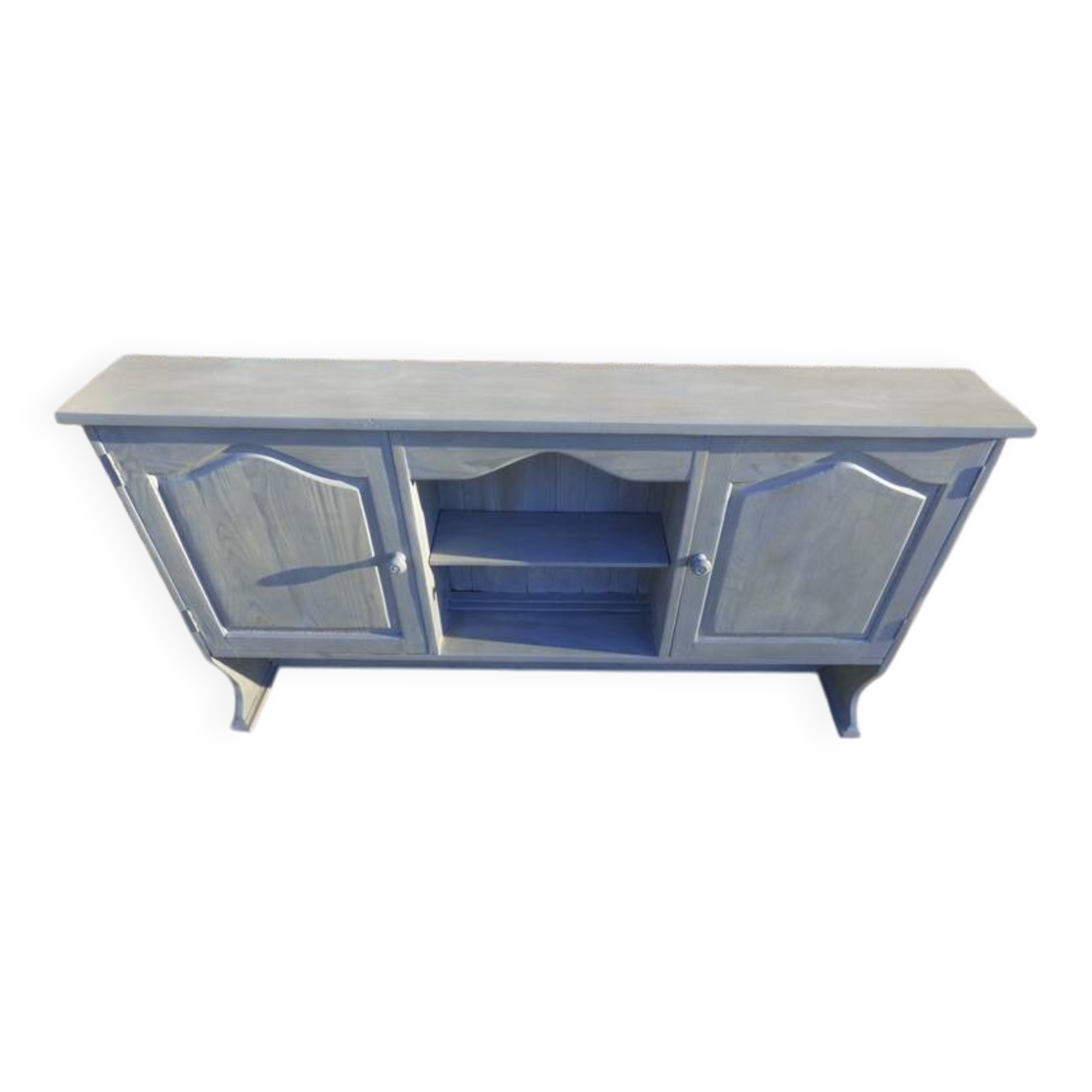 Two-door wall unit with niche in solid wood in grey limed finish