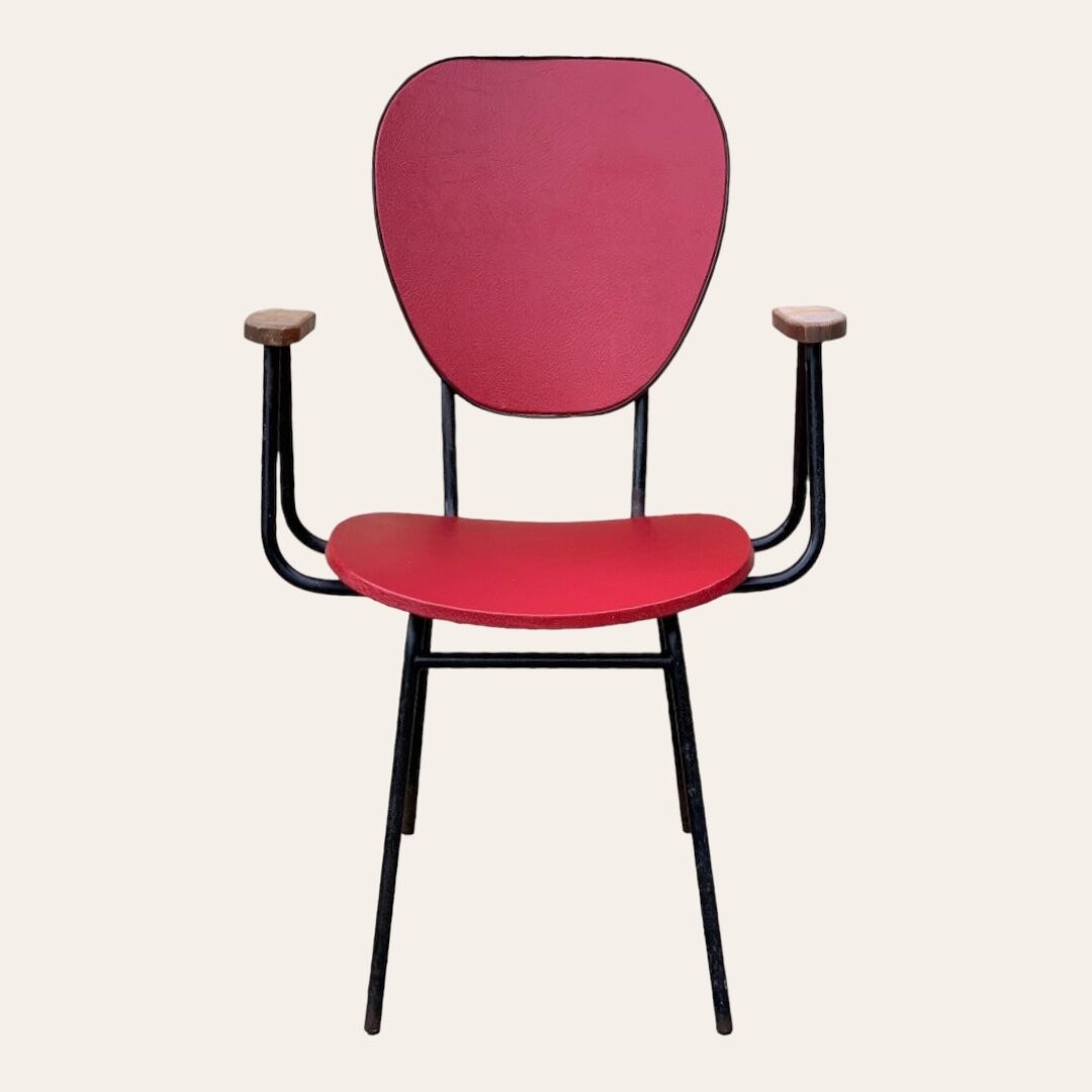 Fauteuil de bureau en métal bois et skaï 1950