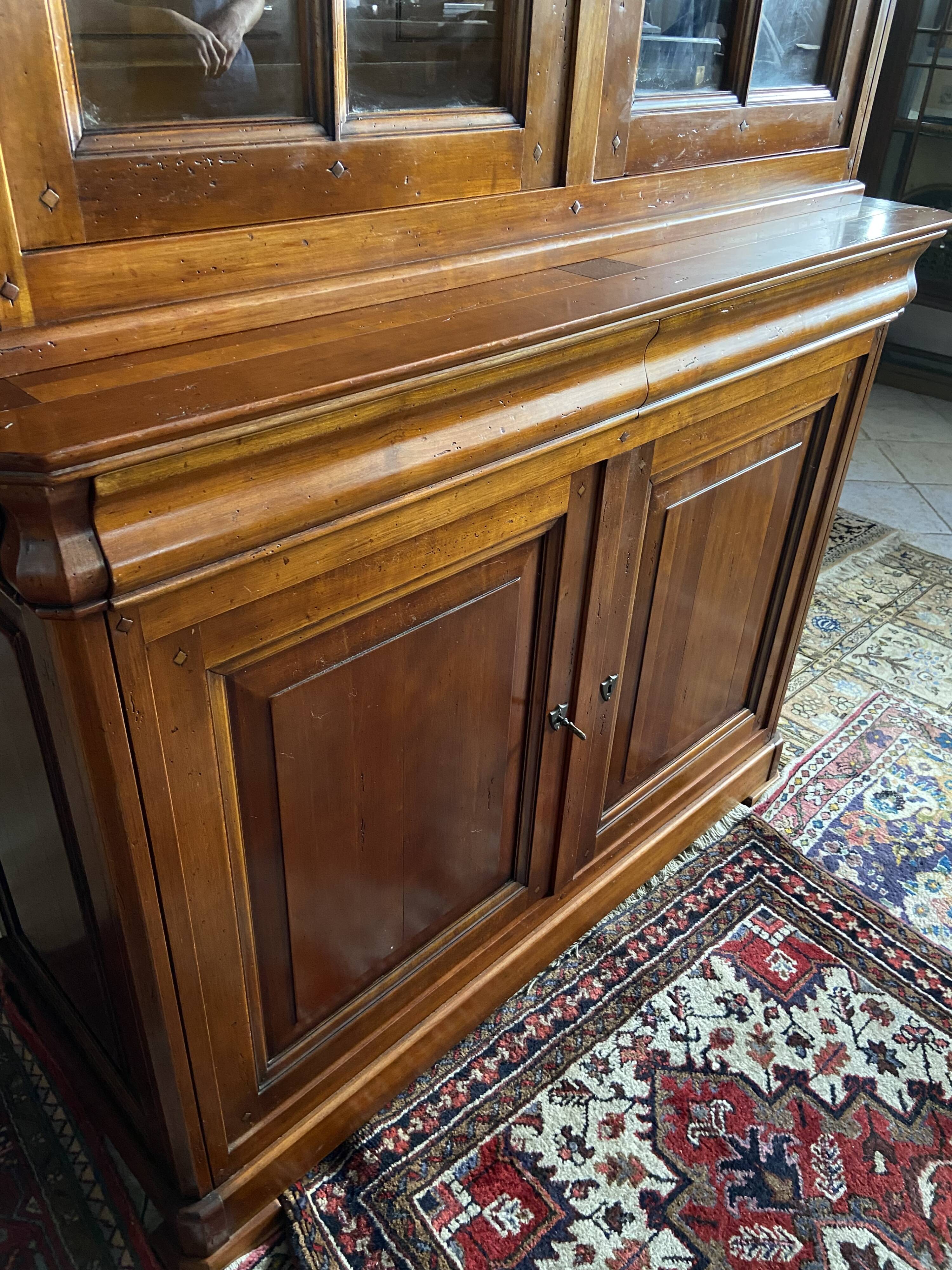 Library buffet two-body display cabinet solid cherry Louis-Philippe