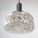 French mid-century glass & chrome pendant ceiling light, c.1960s