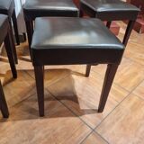 Brown leather square stool with wooden legs – padded seat