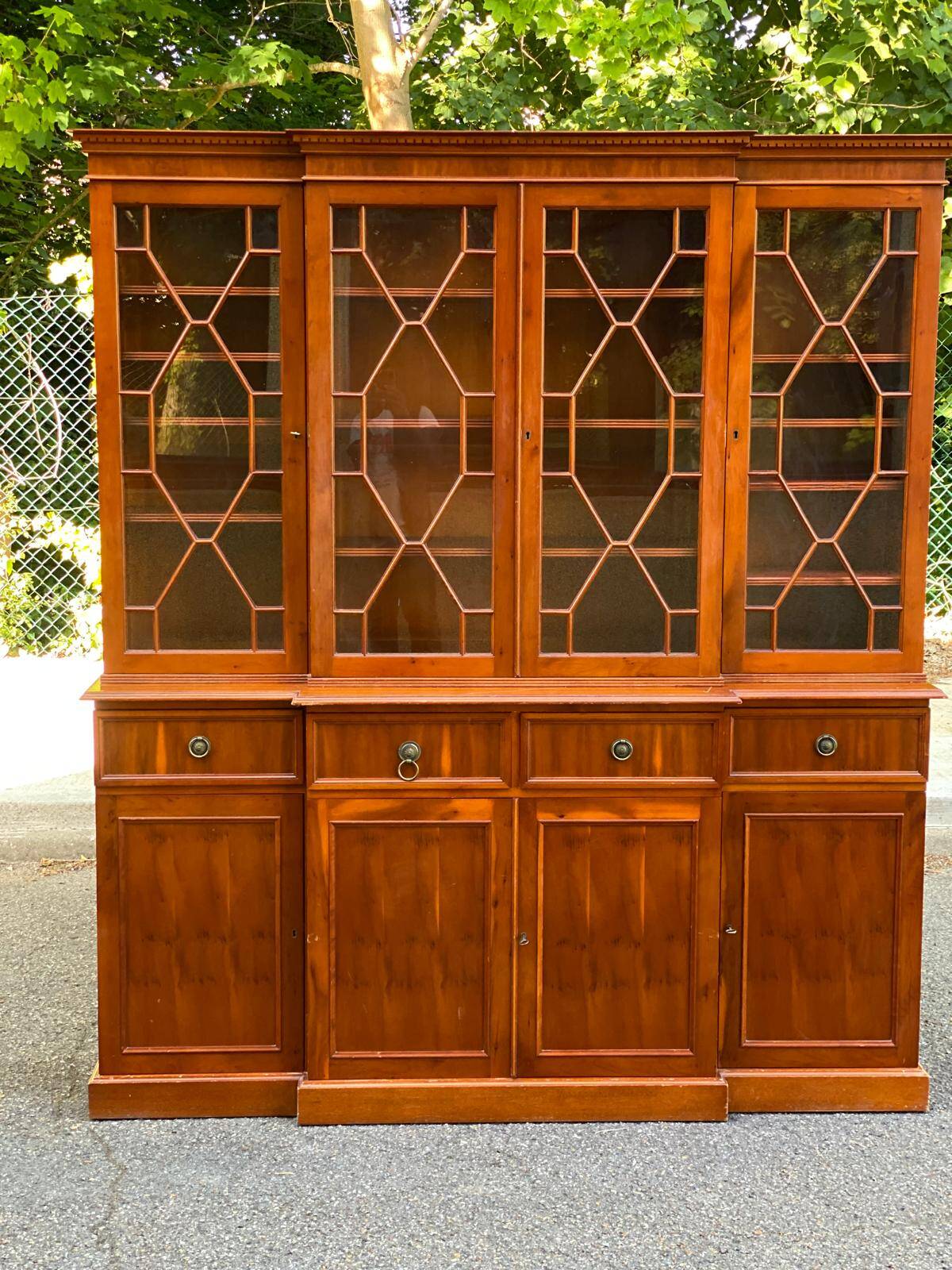 Grande bibliothèque anglaise en bois massif XIXème