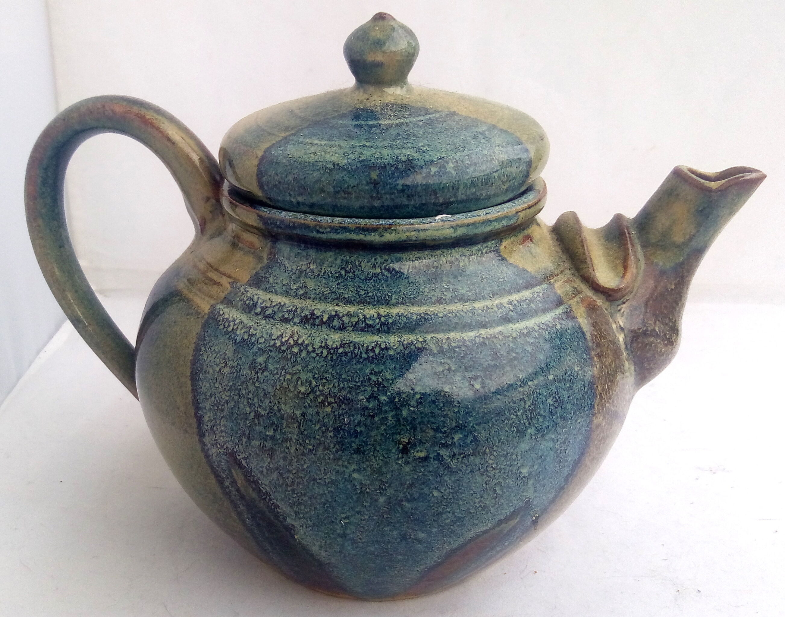 Blue enamelled sandstone teapot
