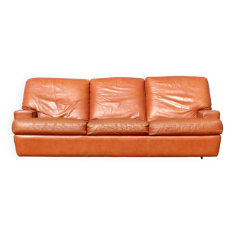 Space age sofa. Tan leather. Circa 1970