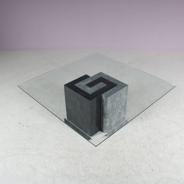 Table basse en pierre à mosaïque des années 1980 par Maitland-Smith, États-Unis