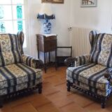 Louis XIII salon in turned wood – Sofa and pair of armchairs