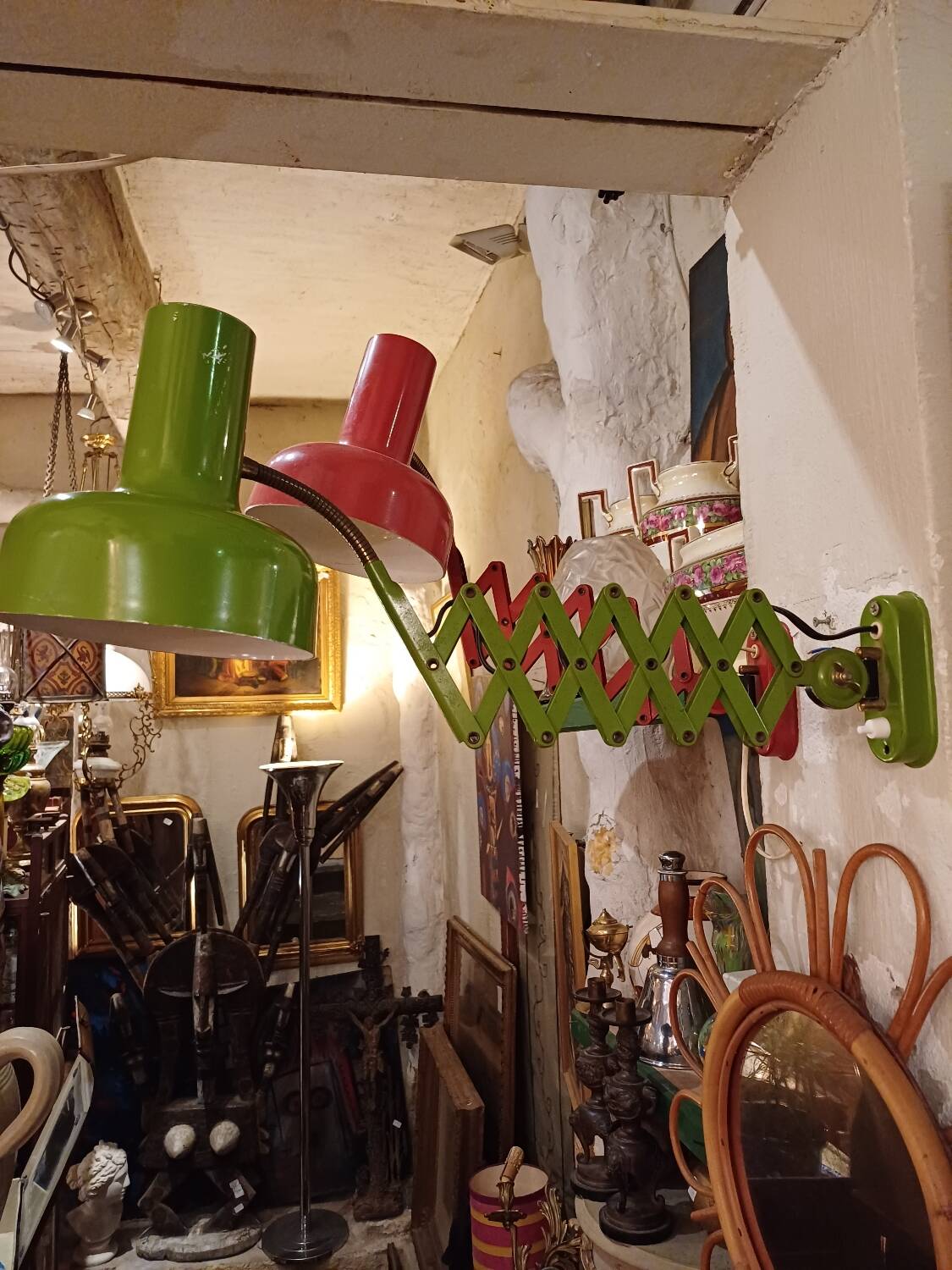 Pair of red and green Hala Zeist wall lights Dutch design 1960