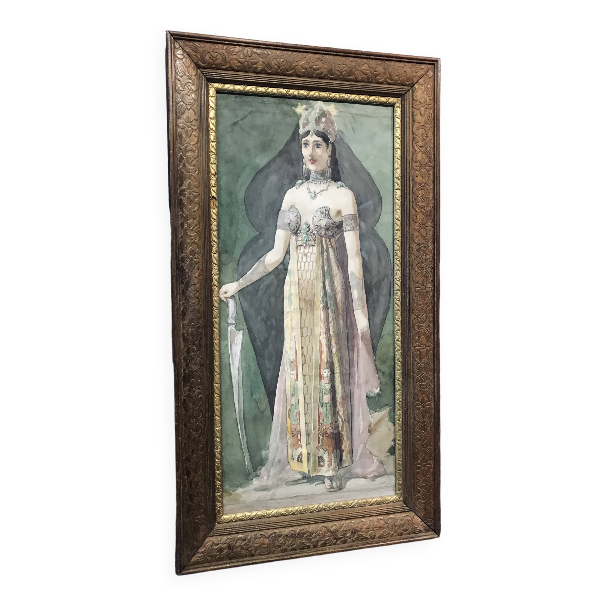 Victorian Goddess, Aquarelle Painting, framed