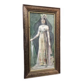 Déesse victorienne, aquarelle, encadrée