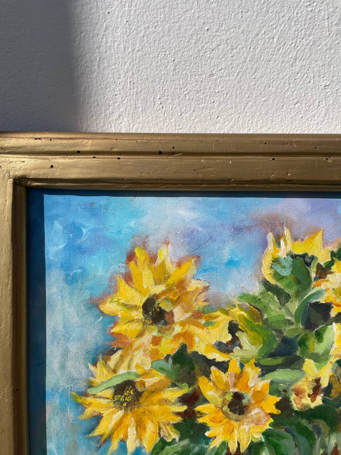 Painting bouquet of sunflowers oil on canvas