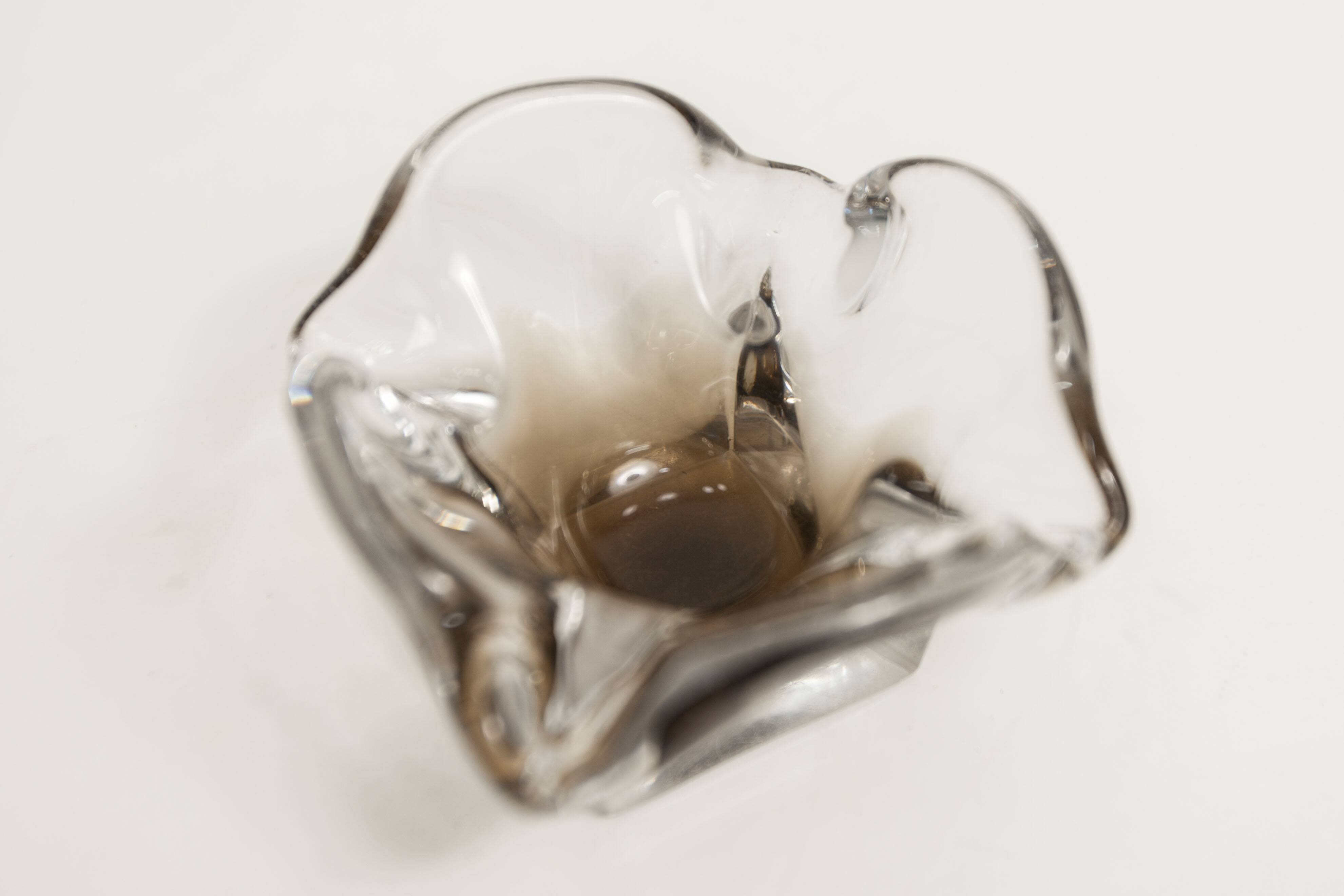Cendrier murano carré 1960 transparent et marron
