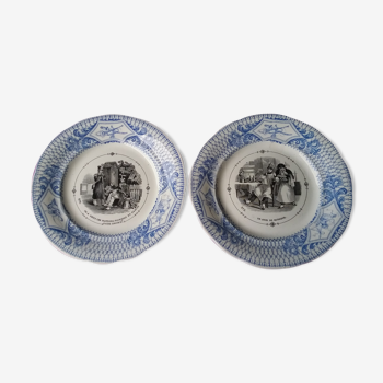 2 talking plates 20 cm in diameter opaque porcelain Creil and Montereau Leboeuf and Milliet