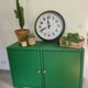 Old sideboard buffet Green wood and bamboo vintage storage unit