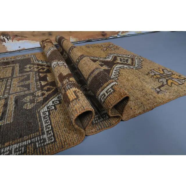 1970s vintage Turkish Oushak handmade wool runner 97x327