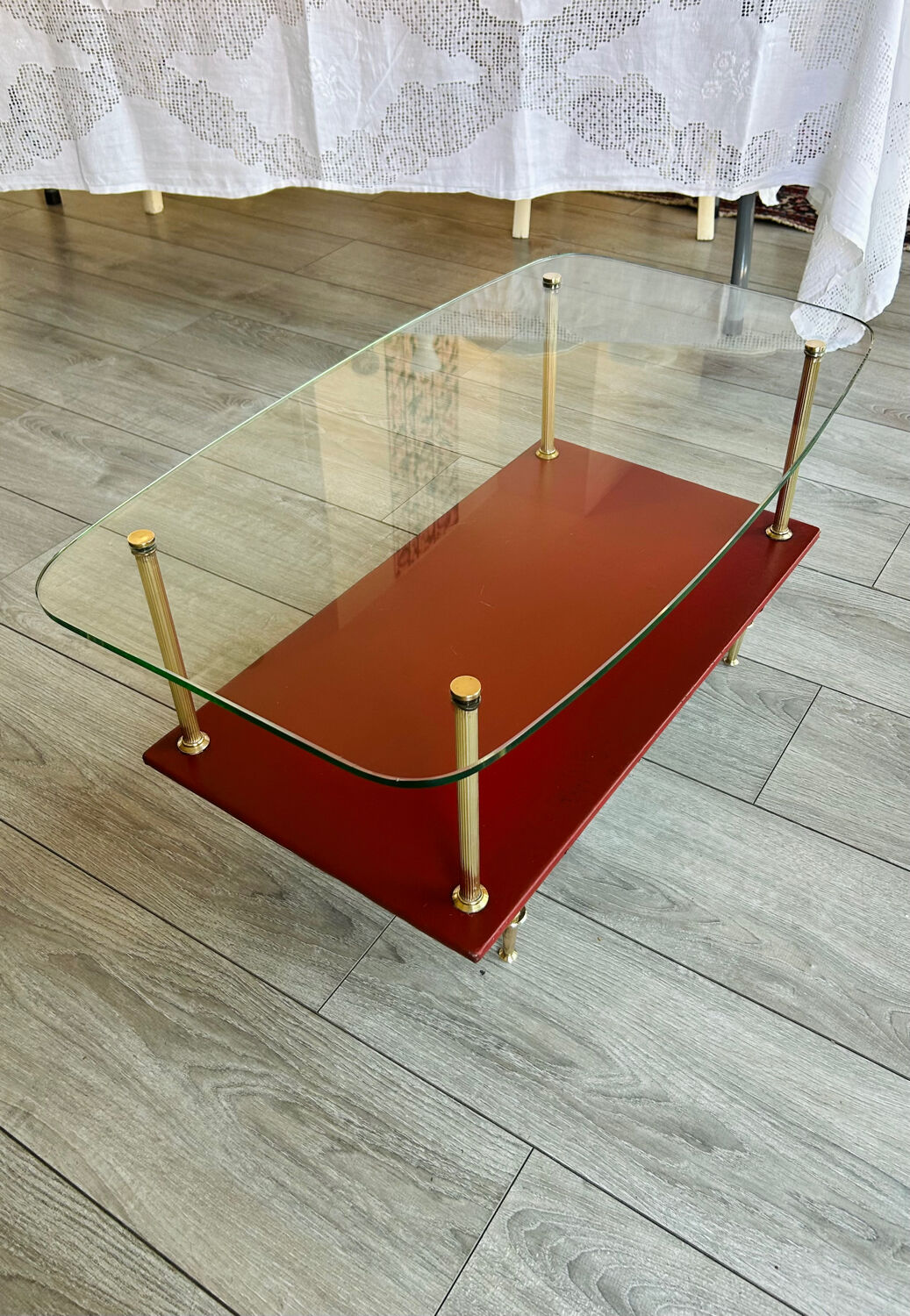 Vintage glass and brass coffee table